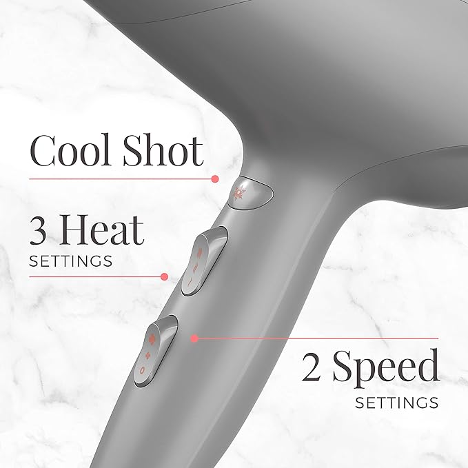 Remington Damage Protection Hair Dryer with Ceramic Ionic Tourmaline Technology, Grey, Diffuser and Concentrator, 3 Piece Set