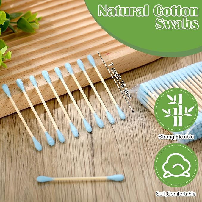 5000 Count Bamboo Cotton Swabs Double Buds Organic Cotton Swabs with Tips for Ears Sterile Tipped Applicator Makeup Swab Daily Makeup Eye Cleaning(Round,Blue)
