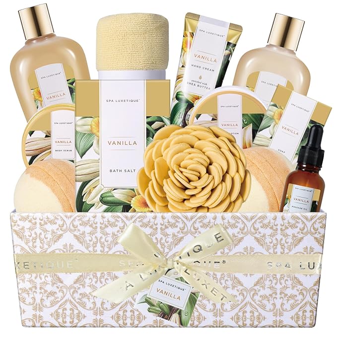 Spa Gift Baskets for Women, Spa Luxetique Spa Gifts for Women, Birthday Gifts Spa Kit, 12pc Vanilla Bath Set, Womens Self Care Valentine's Day Gift