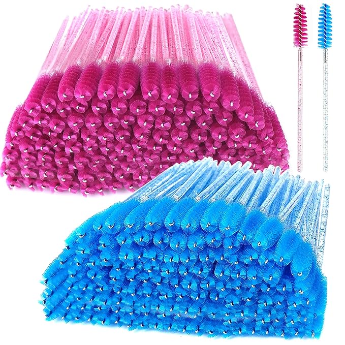 200 Pcs Disposable Mascara Wands,Lash Spoolies Crystal Eyebrow Spoolies Brush Eyelash Applicator Tool Spoolies for Eyebrow,Used for Eyelash Extension Eyebrows Cosmetics(rose red and blue)