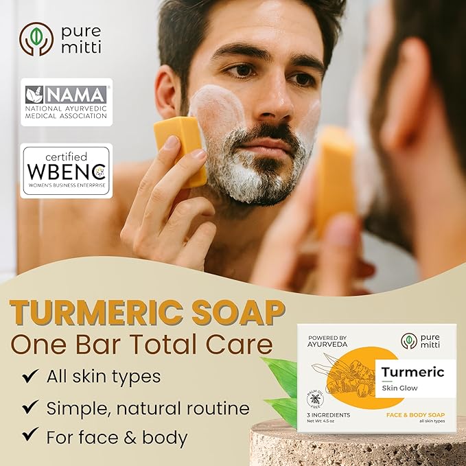 Turmeric Face, Body Bar Soap 4.5 oz, 5 Pack | Herbal Cleansing Bar with Coconut Oil, Castor Oil | Gentle Bath Soaps for Face Wash, Body Wash | Turmeric Soap for Daily Use, All Skin Types