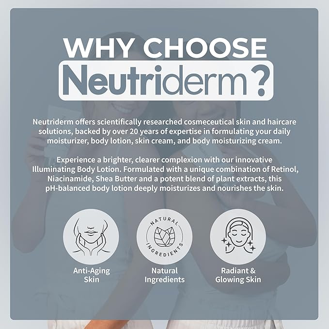 NEUTRIDERM Illuminating Body Lotion for Dry Skin, Aging Skin & Dark Spots – Retinol & Niacinamide Moisturizer for Women & Men – Vitamin-Rich Hydrating Cream for Even Tone, 4.2 oz