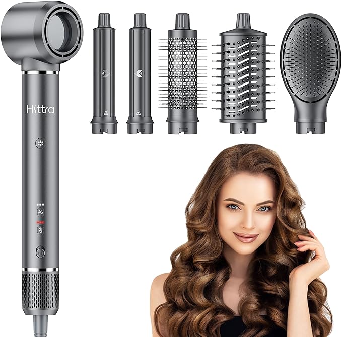 6-in-1 Multi Styler & Professional Hair Dryer Brush, Frizz-Free Hot Air Wrap Hair for Fast Drying, Volumizing, Straightening, Curling Without Heat Damage, Gift for All Hair Types' Women (Gray)