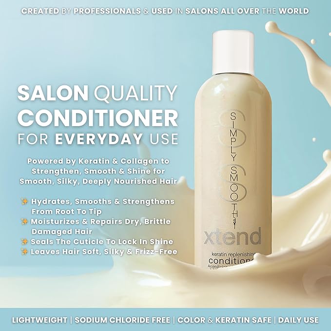 SIMPLY SMOOTH Xtend Keratin Replenishing Conditioner | Sulfate-Free Smoothing Moisture Repair | Anti-Frizz, Color Safe, Protein-Rich Daily Use | Strengthens, Softens, Detangles | 8.5 oz