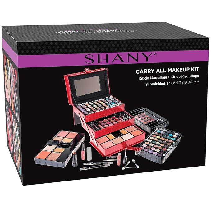 SHANY All In One Makeup Set, 67 Colors Eyeshadow, Blushes, Face Powder, Lipstick, Eye liners, Make up Pencils and Cosmetics Mirror - Makeup Kit With Reusable Beauty Organizer Train Case - Red