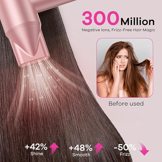 High-Speed Ionic Hair Dryer:3Min Fast Dry with Brushless Motor - Quiet, Mini Portable Hair Dryer Hair Care with Diffuser for Curly Hair Salon Home Travel for Women/Men/Baby/Pet
