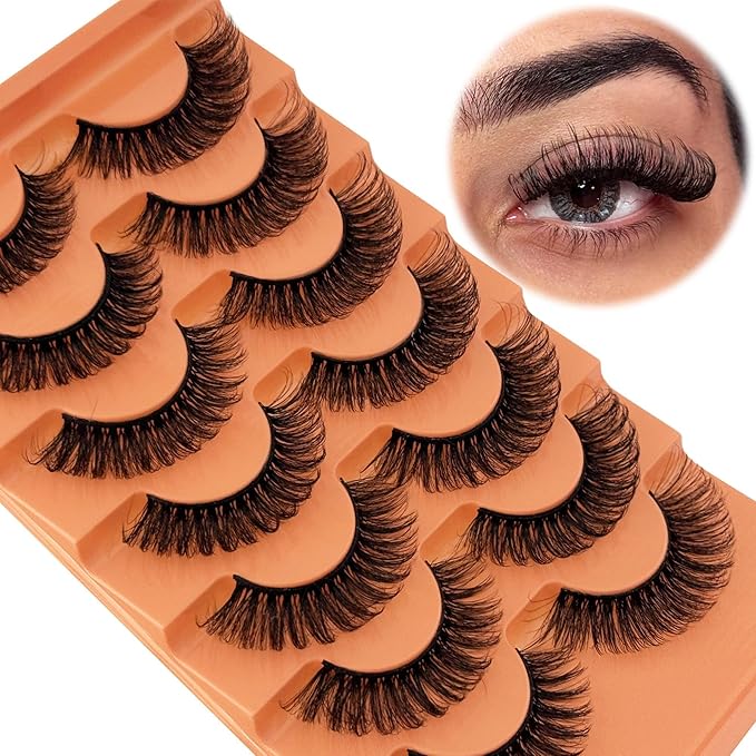 YASNAI Short Lashes Natural Look D Curl Eyelashes that Look Like Extensions Strip False Thick Volume Lash Pack 8-14mm Full 7 Pair Fluffy Wispy Cat Eye Mega Double Stacked Eyelash Small Fake Lashes
