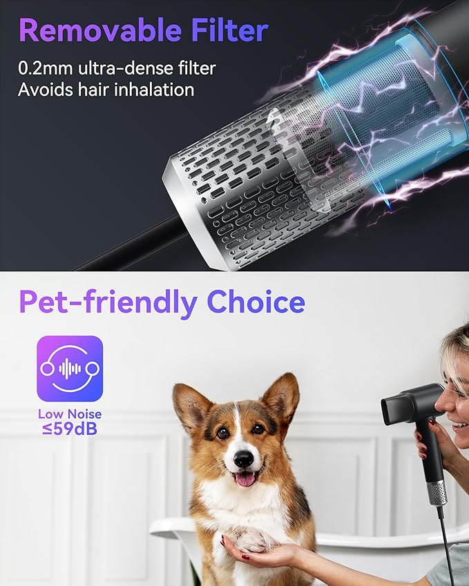 High-Speed Hair Dryer, Negative Ionic Blow Dryer with 110,000 RPM/1500W Brushless Motor for Fast Drying, Lightweight Hairdryer for Travel and Home, with Diffuser, Magnetic Nozzle