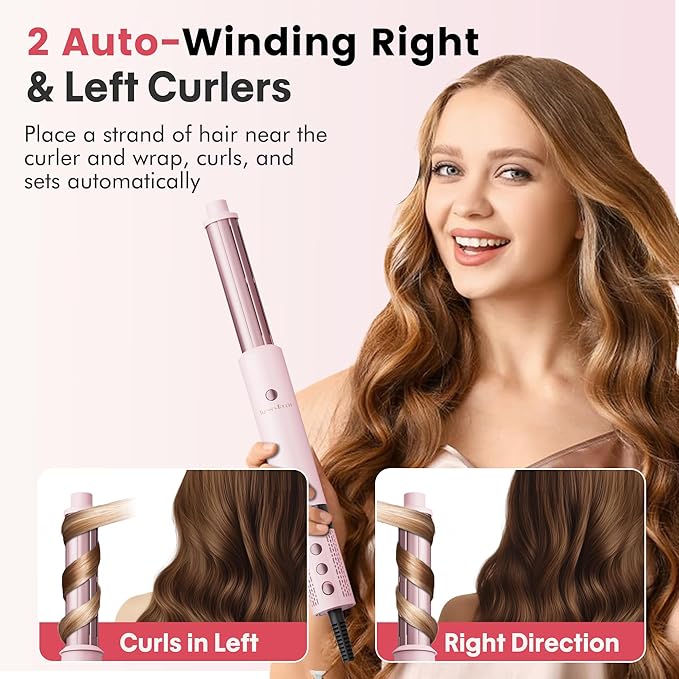 6 in 1 Blow Dryer Brush Set, Powerful Hair Dryer Brush with Auto-Winding Curl L/R, Fast Drying, Smooth Blowouts, Root-Lift Volume, No Heat Damage Frizz-Free Thermal Brush, Hot Air Styler for Travel