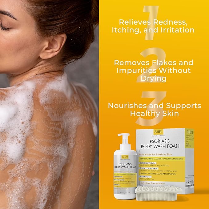 Psoriasis Body Wash Sensitive Skin | Psoriasis Treatment for Skin | Clinically Proven to Reduce Redness, Scaling & Itching | No Sulfates, Parabens | Free Scrubber Brush | 16 Fl.Oz