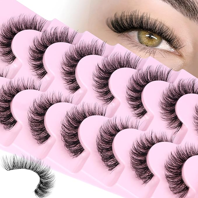 Clear Band False Eyelashes Wispy Lashes Mink Cat Eye Lashes Natural Look Eyelashes Pack Soft Light CD Curvature, 7 Pairs