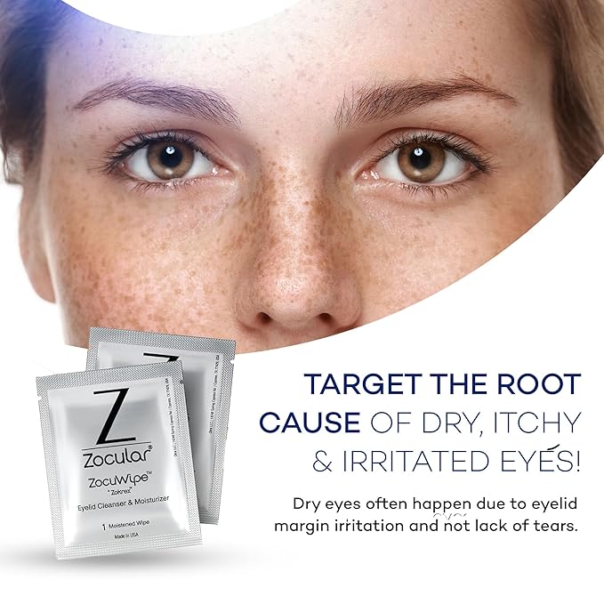 Zocular - Zocuwipe Eyelid Wipes with Natural Okra Complex - Eyelid Cleanser and Moisturizer Pads - Eyelid Cleansing Wipes - Blepharitis Treatment - 15ct