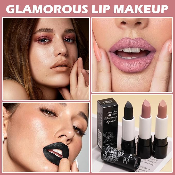 3PCS Matte Nude Lipstick Nude Lip Gloss Non-Stick Cup Velvet Lip Stain Long Lasting Matte Lipstick for Women nude Lip Makeup