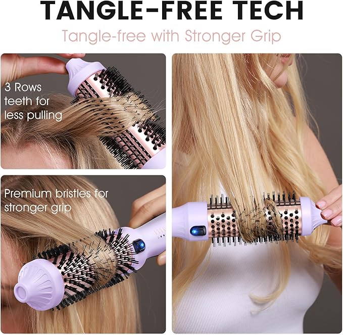 Thermal Brush for Less Damage, Zavarea 1.5 Inch Heated Round Brush for Blowout Look, Heated Curling Styler with Negative Ions & Ceramic for Volumizing, Easy to Use, Dual Voltage (Valoran Purple)