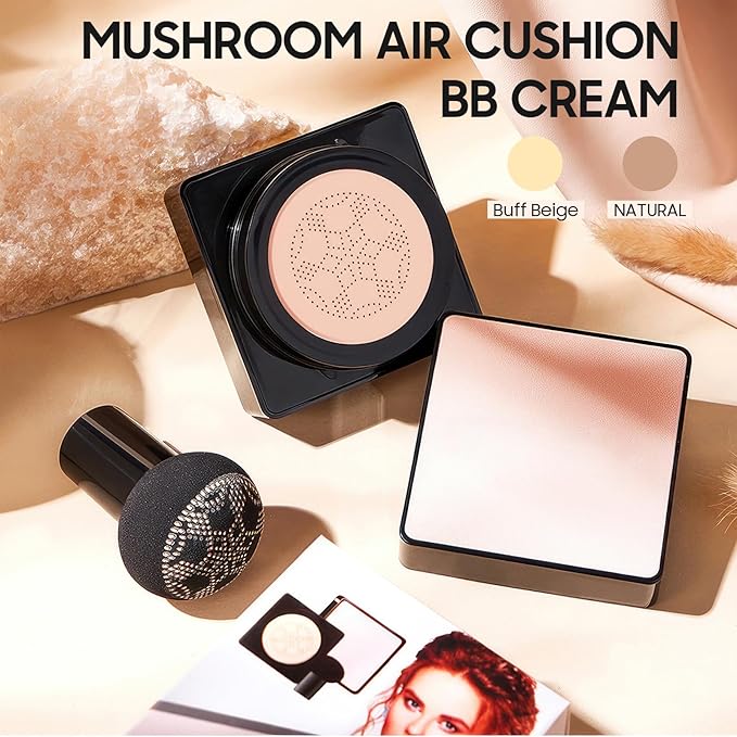 Mushroom Head Air Cushion CC Cream - Long-Lasting & Waterproof New Mushroom Head Screw Lid Concealer Makeup Base for All Skin Types, Create Natural Face Makeup (Medium Deep)