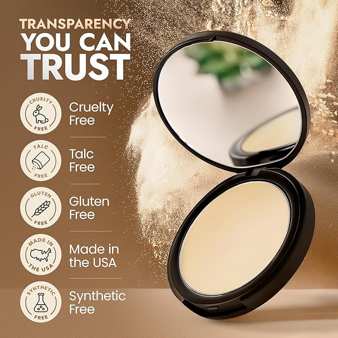 Organic Pressed Setting Powder - Talc-Free & Non-Toxic Translucent Powder with Matte Finish - Oil Absorbing, Pore Minimizing, 16 Hour Wear for All Skin Types - Cruelty & Gluten-Free - Invisible Banana