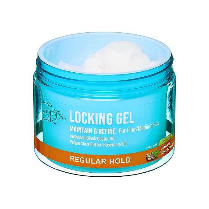KISS COLORS & CARE Locking Gel, 6 oz - starts and maintains locs with long lasting hold and no build up, for Fine to Medium Hair Types, made with Castor Oil, Shea Butter & Rosemary Oil (Pack of 2)