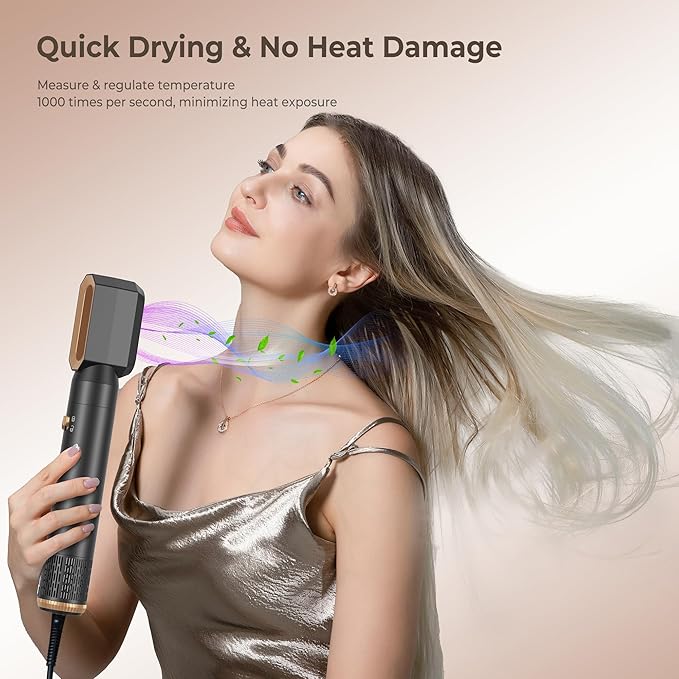 6 in 1 Hair Dryer Brush, Blow Dryer Brushies Ionic Hair Dryer, Oval Hot Air Brush, Hair Curler Straightener Magic Styler Autowrap Air Styler.