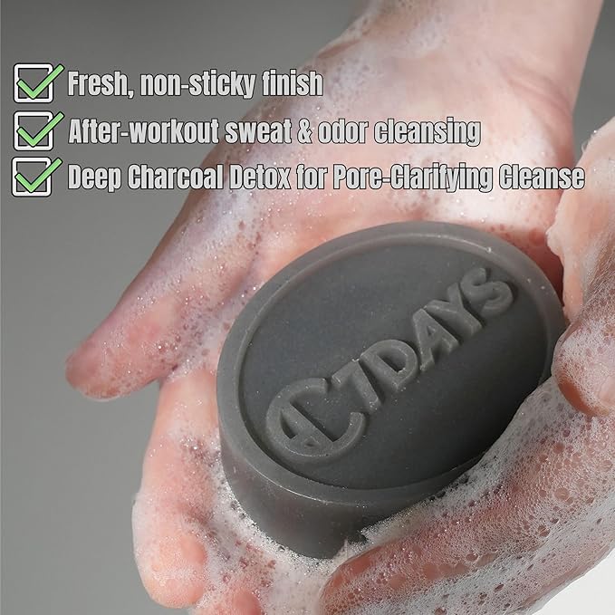 CDH7DAYS StayFresh Charcoal Soap Bar – Natural Odor-Reducing Body Soap, Handmade Korean Charcoal Bar for After Workout, Deep Cleansing, Fresh & Clean Feeling (1, CHARCOAL)