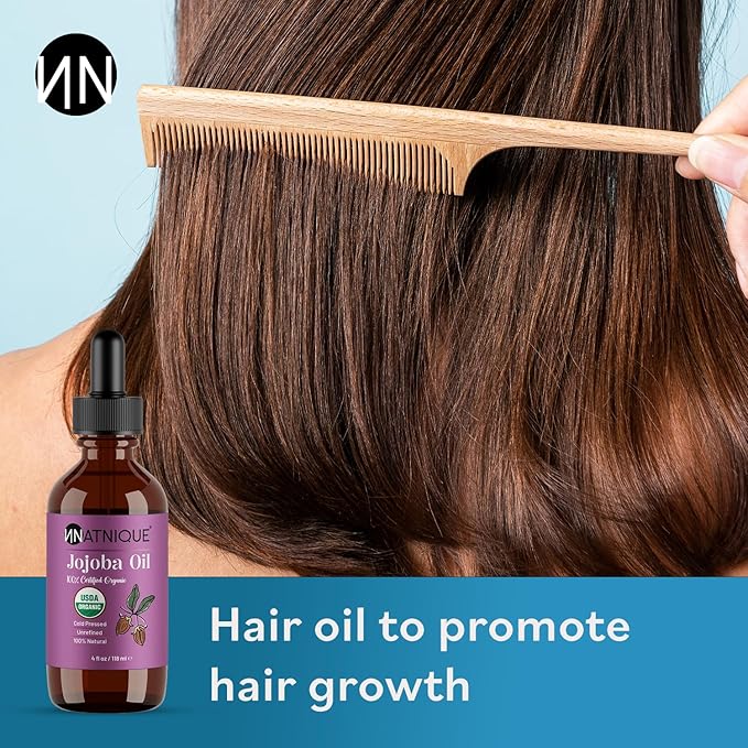 Natnique Organic Jojoba Oil 4 oz – USDA Certified, Cold Pressed, Unrefined & Hexane-Free – Pure Moisturizer for Hair, Face, Skin, Beard, Scalp, Nails & Cuticles – Natural Care (4 Oz)