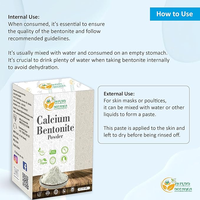 Calcium Bentonite Clay Food Grade Powder Indian Healing Clay for Face and Body, Detox Body Wrap, Deep Pore Cleansing Facial, Natural Facial Mask 8 oz / 227 gms / 1/2 lb