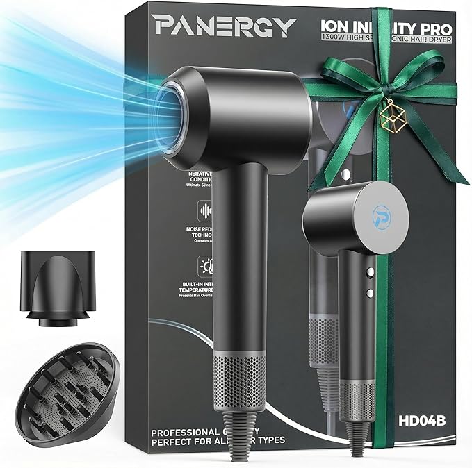 Hair Dryer - 110,000 RPM Professional Hair Dryer with Diffuser, Ionic Blow Dryer, 8 Wind Modes, Magnetic Nozzles, Fast Drying for All Hair Types - Ideal Christmas Gift for Women