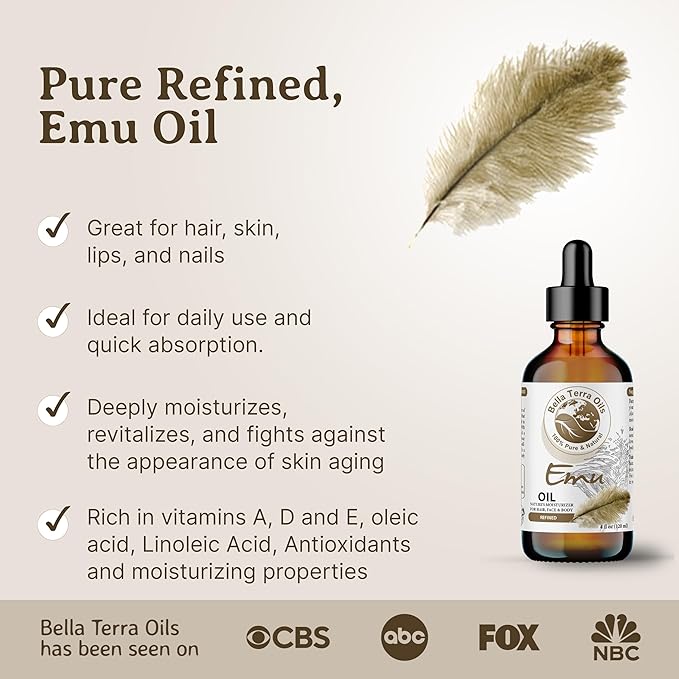 Bella Terra Oils - Emu Oil 16oz - The Ultimate Australian Emu Elixir, Packed with Essential Fatty Acids, Timeless Beauty's Secret Ingredient