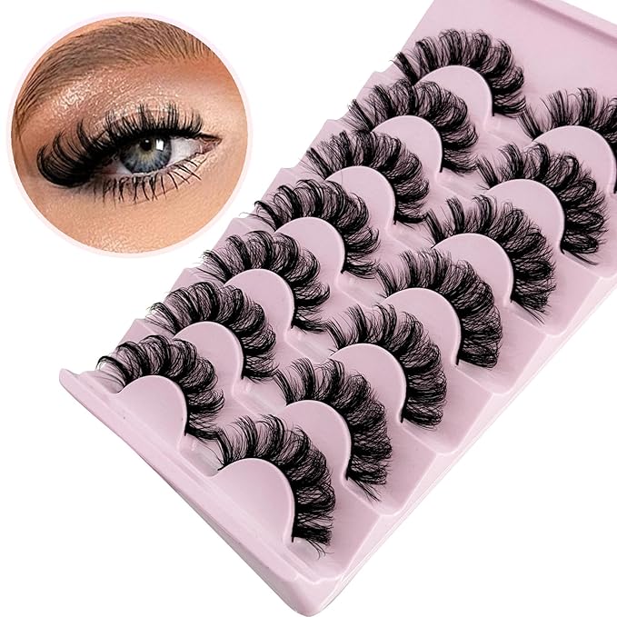 Mink Lashes Fluffy D Curl Russian Strip Lashes Wispy Lash Natural Look NINGLASH 11-17mm 3D False Eyelashes Volume 7 Pairs Short Fake Eyelash Pack