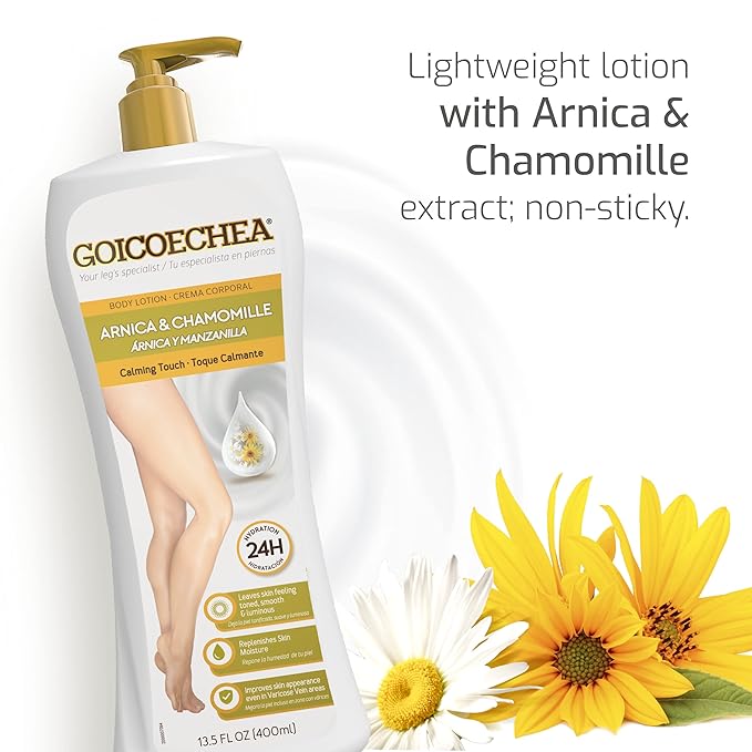 Goicoechea Arnica & Chamomile Body Lotion | Soothes Tired Legs; Hydrates & Refreshes Skin; Non-Greasy Daily Formula; Varicose Veins Cream; Improves Appearance of Varicose Veins, 13.5 Oz, 3-Pack