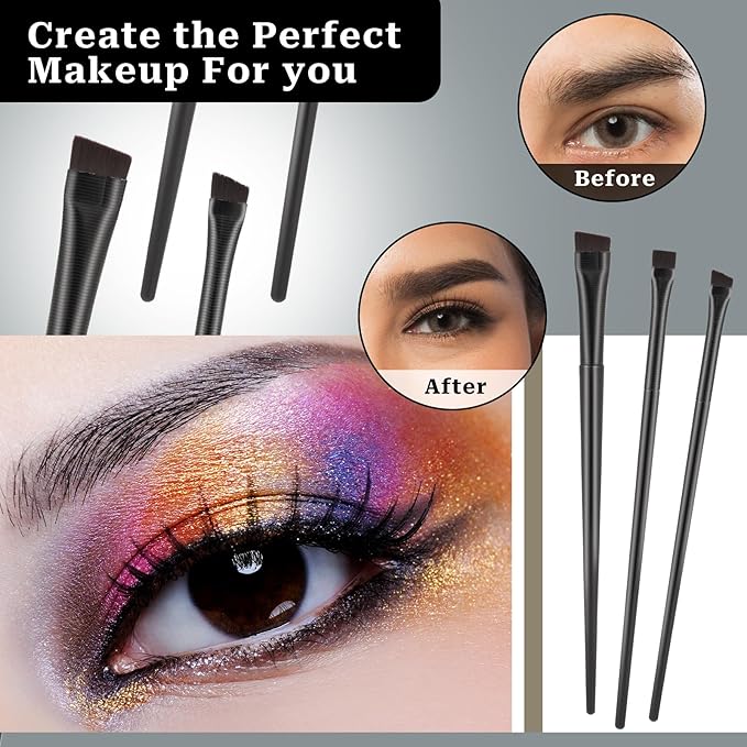 12 Pack Angled Eyeliner Brush Set Eyebrow Brushes, Flat Eyebrow Tint Brush, Ultra Thin Makeup Brush, Fine Slanted Eyebrow Brush Applicator, Eye Makeup Brush Applicator