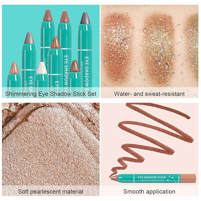 8 Colors Cream Eyeshadow Stick Set, Matte and Smooth Eye Shadow Sticks, Waterproof Long Lasting High Pigmented Eye Shadow Sticks