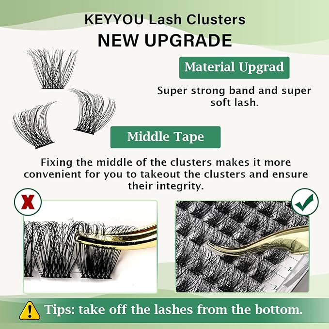 Lash Clusters 96pcs Individual Lashes D Curl 16mm Eyelash Clusters KEYYOU Volume Wispy Lash Extension Soft&Comfortable Easy DIY at Home(Y23,D-16mm)