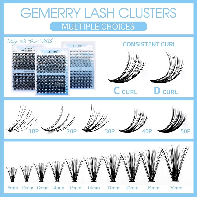Individual Lashes Large Tray 240pcs Lash Clusters 0.07mm 40P+50P C Curl Mix 8-16mm Eyelash Clusters Soft&Lightweight Cluster Lashes Mink Lash Extension Clusters Mixed Tray Individual Lashes Cluster