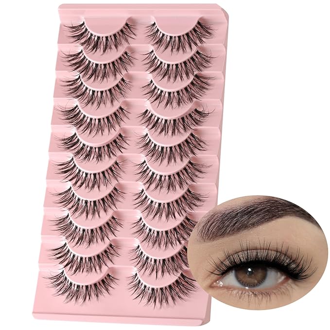 FARRED False Eyelashes Thin Band Wispy Lashes Cat Eye Lash Strips Invisible Short Fake Strip Lash Clusters