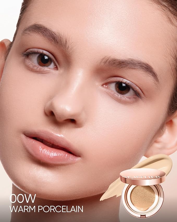 Full Coverage Cushion Foundation, Weightless, Skin Fit, Satin Glow Finish, Oil-Control Waterproof Foundation, Sweatproof Flawless BB Cream CC Korean Makeup