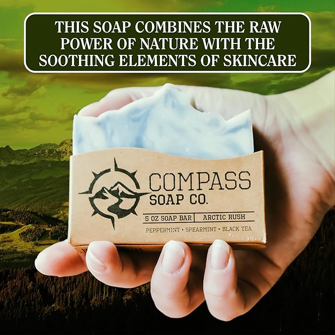 CompassSoap Arctic Rush | Natural Bar Soap for Men & Women | Body & Face Soap Bar for Women and Men | Minimalist & Gentle Lather | Natural Bath Soap, Paraben & Phthalate Free | 5 oz, Pack of 2