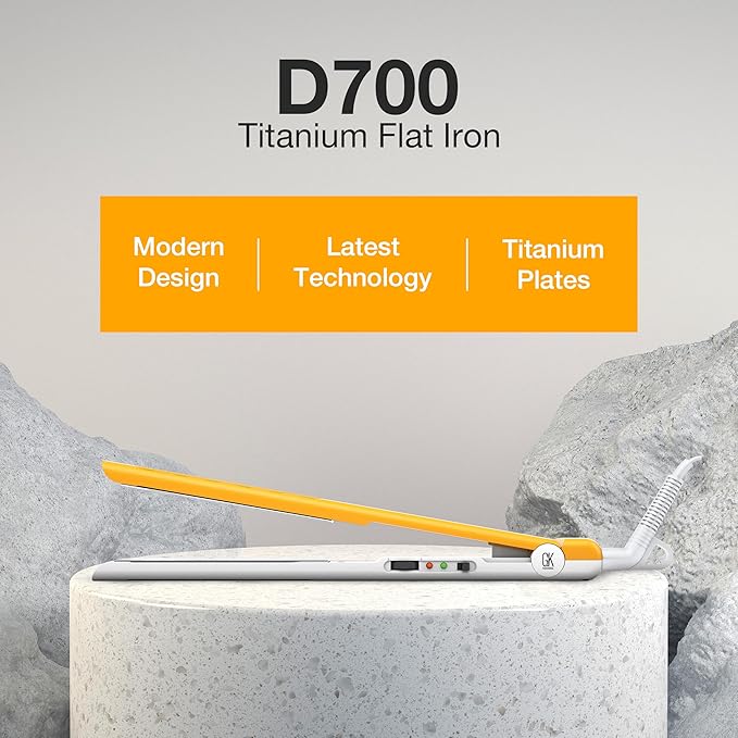 GK HAIR Global Keratin D700 Titanium Styling Flat Iron 360 Degree Swivel Cord Auto Shutoff Professional Straightener Works on Wet and Dry Hair Cutting Edge Titanium Plates 150C-232C - All Hair Types