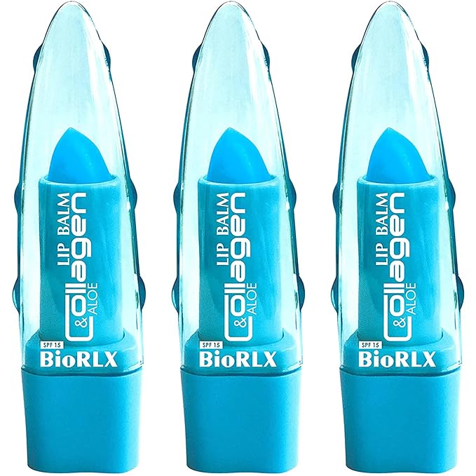 BioRLX 99% Purity Aloe Vera Lip Balm - Natural Moisturizing Unisex Lip Care for Hydrated and Radiant Lips (Collagen & Aloe Vera, 0.12 Ounce (Pack of 3))