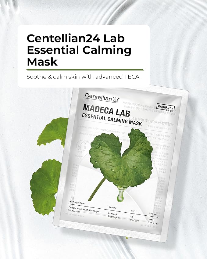 CENTELLIAN 24 Madeca Mask (Extra Calming, 24pc) - Face Mask Sheet for Ultra Calming, Soothing for Sensitive, Acne-prone Skin with Centella Asiatica, TECA, Niacinamide. Korean Skin Care for Men Women