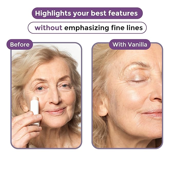InstantGlow+ Multipurpose 4-in-1 Highlighter Stick For Older Women - Radiant Glow & Nourishing Formula - For Face, Shoulders, Decolletage - For Sensitive Eyes (Vanilla, Regular)