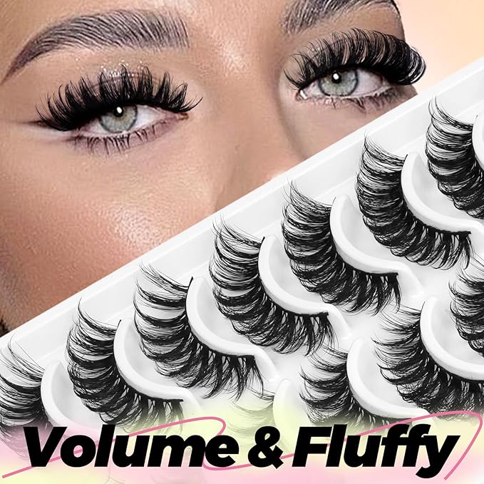 Ahrikiss Faux Mink Lashes Fluffy Russian Eyelashes 6D Volume False Eye Lashes that Look Like Extensions Thick Soft D Curl Fake Strip Lashes 10 Paris Pack(R3)