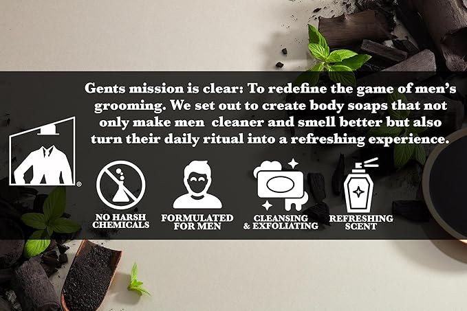 Gents Variety Men's Body Soaps - Moisturizing Bar Soap for Men, Smell Fresh and Clean, Washing Hands & Body, All Skin Types for Bath and Shower (Carbon Timber Revival)