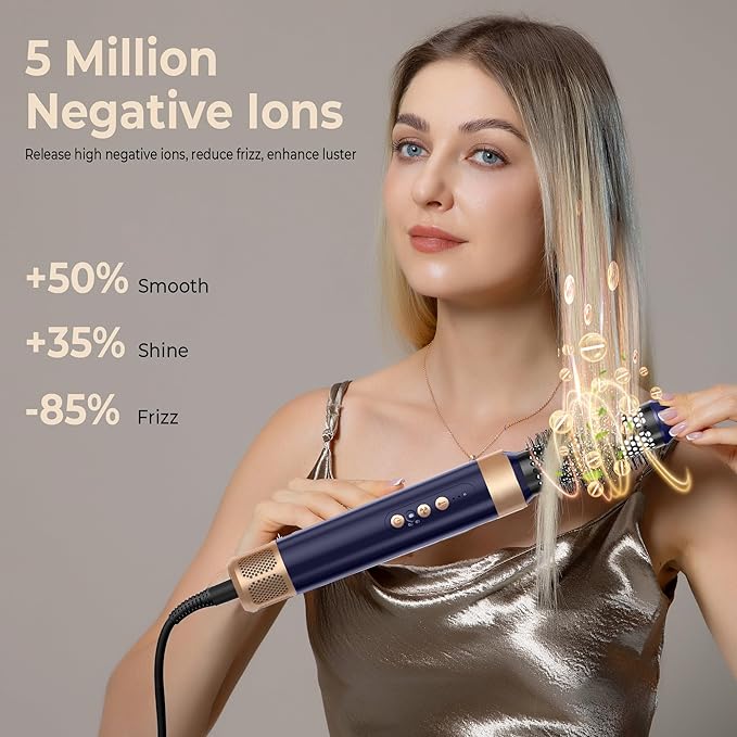 7 in ONE Hair Dryer Brush, Powerful Blow Dryer Brush with Auto- Wrap Curler, Detachable Fast Drying,Volumizing, Curling, Straightening, Ionic Hair Dryer with Diffuser, Hair Styling Tools 100-120V