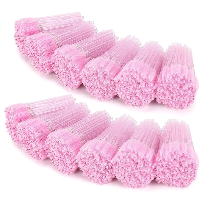Tbestmax 1200 Disposable Mascara Wands Eyelash Brush Spoolies for Eyebrow Eye Lash Extension, Makeup Brushes Applicators Kits - Pink