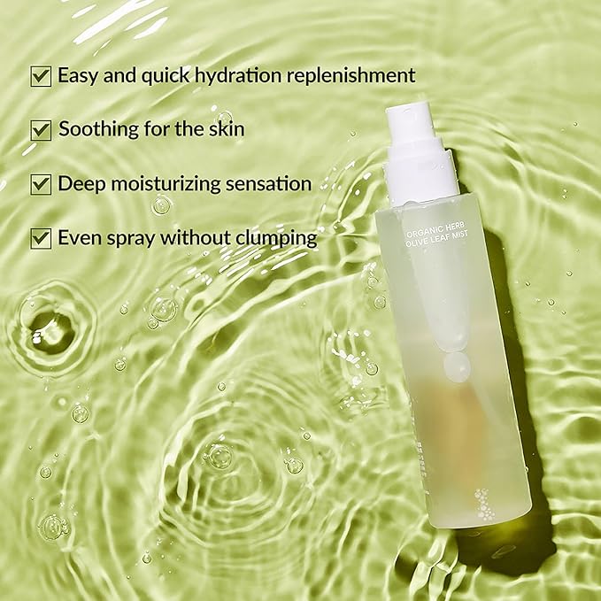 Whamisa Organic Herb Olive Leaf Mist, Facial Mist Spray, Waterless Formula, Fermented Postbiotics, Hydration, Portable, Korean Skin Care (100ml)