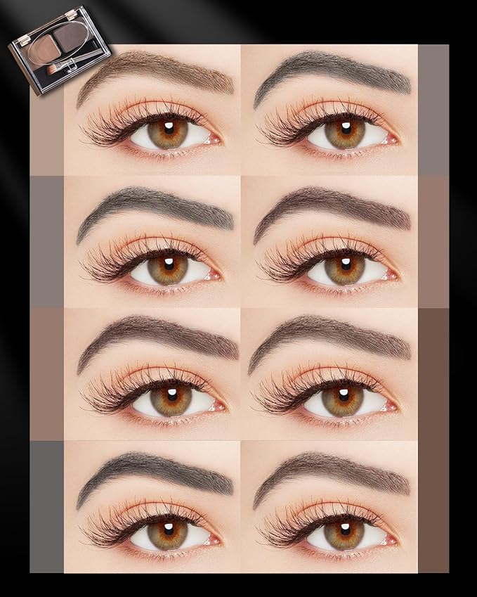 Eyebrow Powder Makeup Kit - Black + Dark Brown, 2 Color Eye Brow Powder Palette Waterproof Long-Lasting Brow Filler, Lightweight, Easy Blend, Natural Full Look with Brush, maquillaje para cejas-04