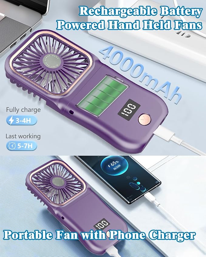 Portable Fan Rechargeable,Personal Fan Handheld Fan,180°Foldable Cooling Fan Mini Desk Fans Small Quiet Table Fan,Battery Operated Fan USB Small Fans as Lash Fan/Eyelash Fan for Womens Girls