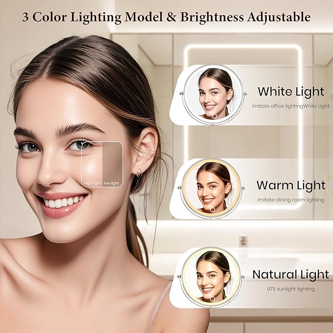 9" Large 15X Rechargeable Wall Mounted Lighted Makeup Mirror Nickel, 5000mAh HD Magnifying Mirror with 3 Color Bright Lights Touch Screen Dimmable, 17" Extendable 360° Swivel Bathroom Vanity Mirror
