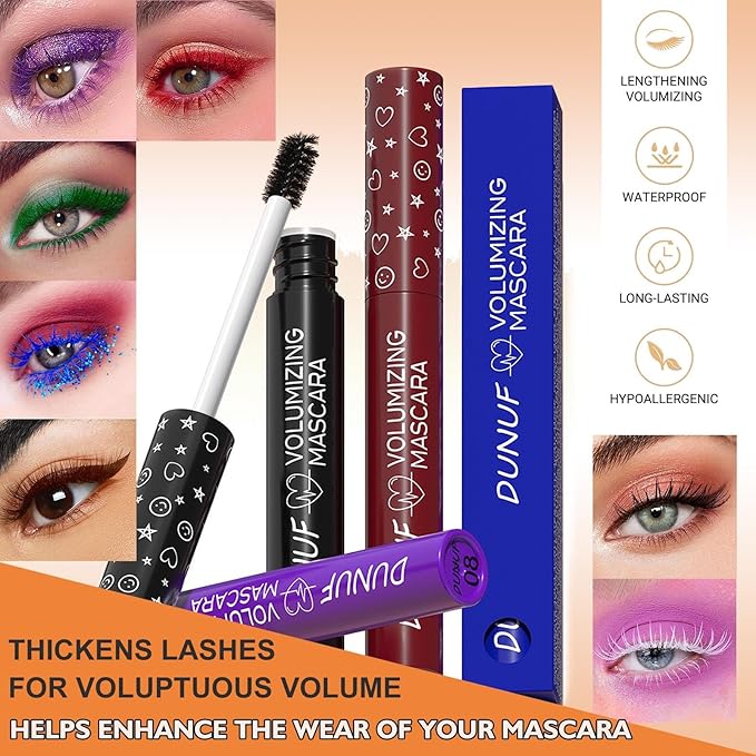 Black Mascara Waterproof Volumizing Lengthening Mascara Hypoallergenic Smudge-proof Liquid Lash Extensions mascara Curling Defining Long-wearing Multiplying, No Clumping Blackest (03#)