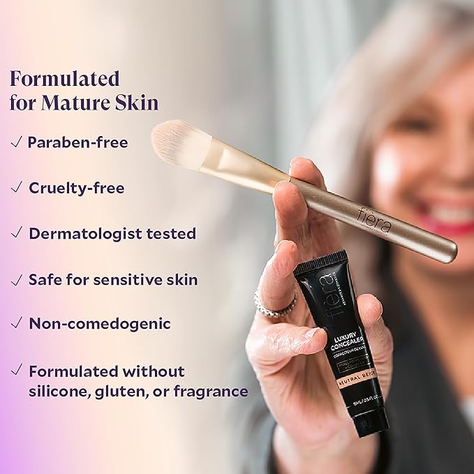 Fièra Luxury Concealer & Foundation with Anti-Aging Ingredients - Full Coverage for Dark Circles, Wrinkles, Fine Lines, and Spots, All-Day Wear For Mature Skin - Tan, 0.5 FL. OZ. / 15 ML